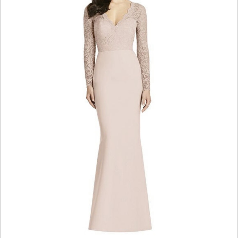 NWOT Dessy Collection Long Sleeve Lace Gown Cameo